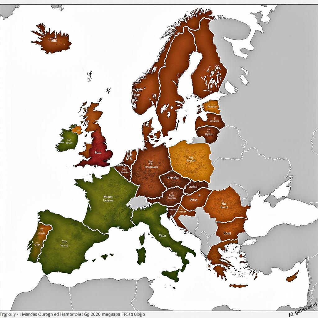 Mapa Europy z wizualizacją przepływu danych AI pomiędzy głównymi centrami gospodarczymi