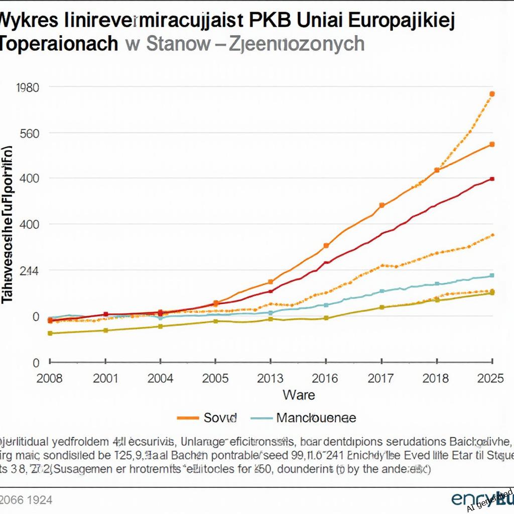 Wykres liniowy pokazujący zmiany PKB Unii Europejskiej i Stanów Zjednoczonych w latach 2006-2026